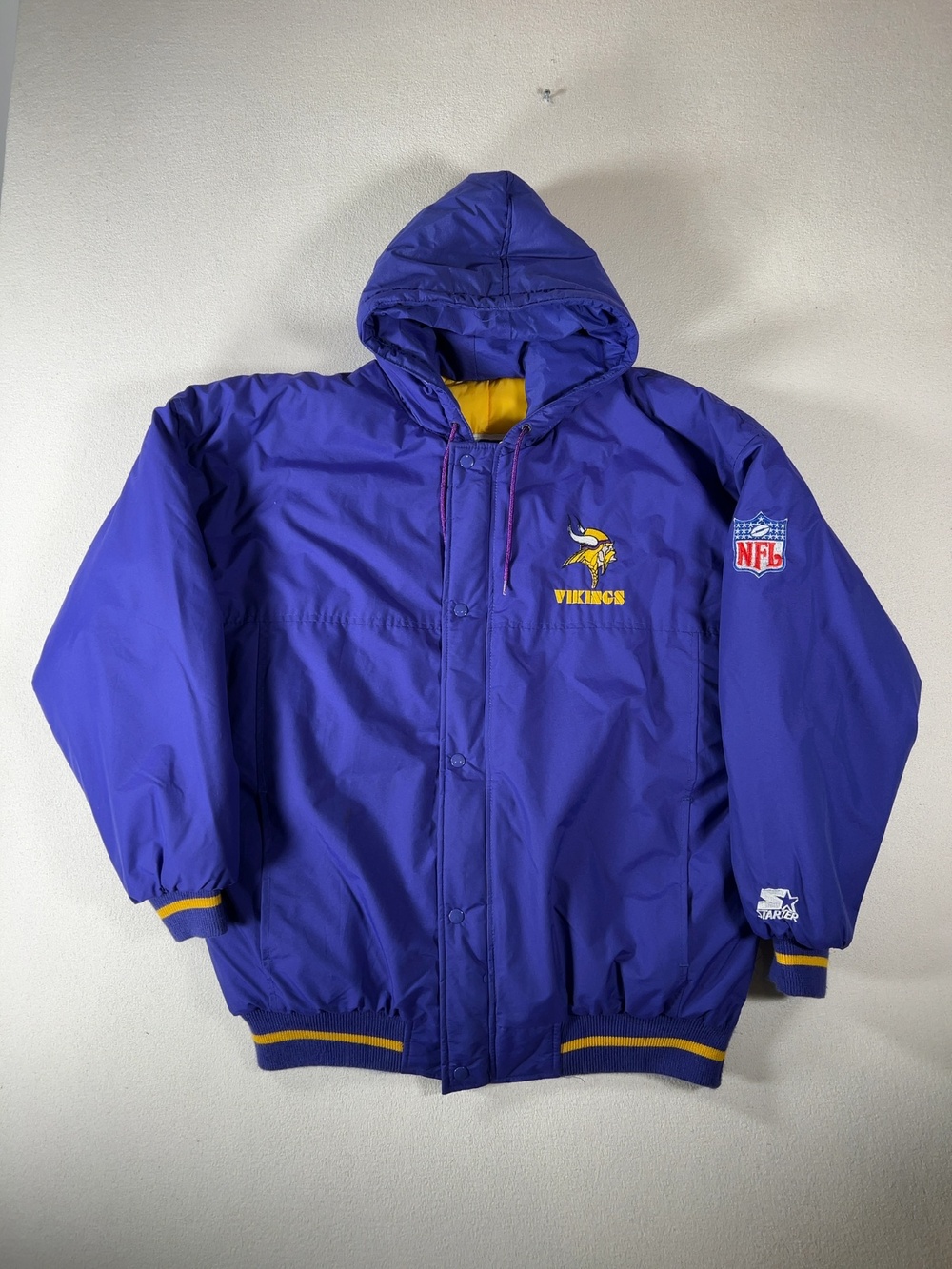 Vintage 90s Starter Minnesota Vikings NFL Hooded Parka Jacket Purple XL